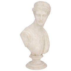 True pair of Italian 19th century Alabaster busts of Apollo and Diana