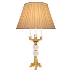 French 19th century Charles X st. Ormolu and Rock Crystal lamp