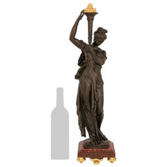 French Louis XVI st. patinated Bronze, Ormolu & marble statue of Fortuna