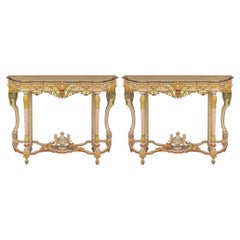 pair of Italian 19th century Baroque st. Glazed Patinated wood consoles