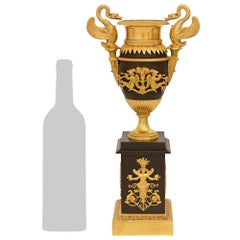 Paire d'urnes françaises du XIXe siècle, de l'époque du Premier Empire, en bronze patiné et en bronze doré