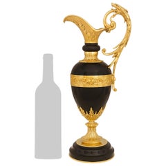 pair of French 19th century Belle Epoque Period Ormolu, Bronze and marble urns