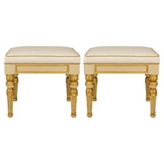 pair of Italian Louis XVI Period patinated Wood and Giltwood benches
