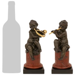 A pair of French 19th century Belle Epoque Period Louis XVI st. marble, patinate