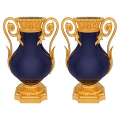 A pair of French 19th century Louis XVI st. Sévres Porcelain and Ormolu Vases