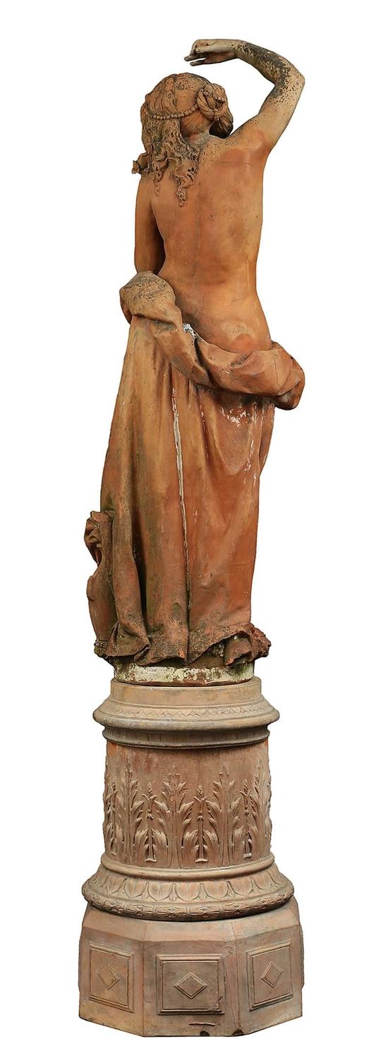 Monumental Italian 19th Century Terra Cotta Statue and Base For Sale at