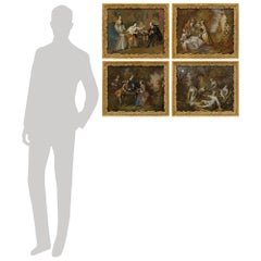set of four French 18th century paintings of The Four Times of Day