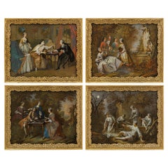 set of four French 18th century paintings of The Four Times of Day
