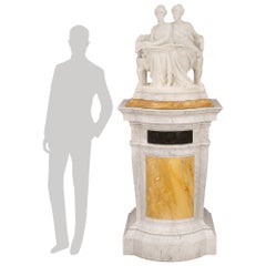 Estatua francesa del siglo XIX, de mármol de Carrara, titulada «El dúo», firmada por Lanteri en 1891