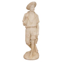 Italienische Alabasterstatue eines Fischers aus dem 19. Jahrhundert, signiert „G. Trentanove“