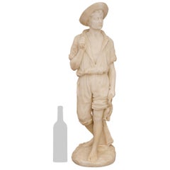 Italienische Alabasterstatue eines Fischers aus dem 19. Jahrhundert, signiert „G. Trentanove“