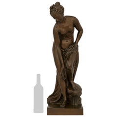 French 19th century patinated Bronze statue of Bathing Venus, signed Barbedienne