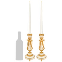 pair of French 19th century Louis XVI st. Carrara marble and Ormolu candlesticks