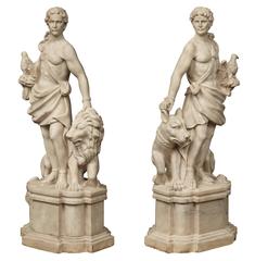 True Pair of Italian 19th Century White Carrara Marble Statues