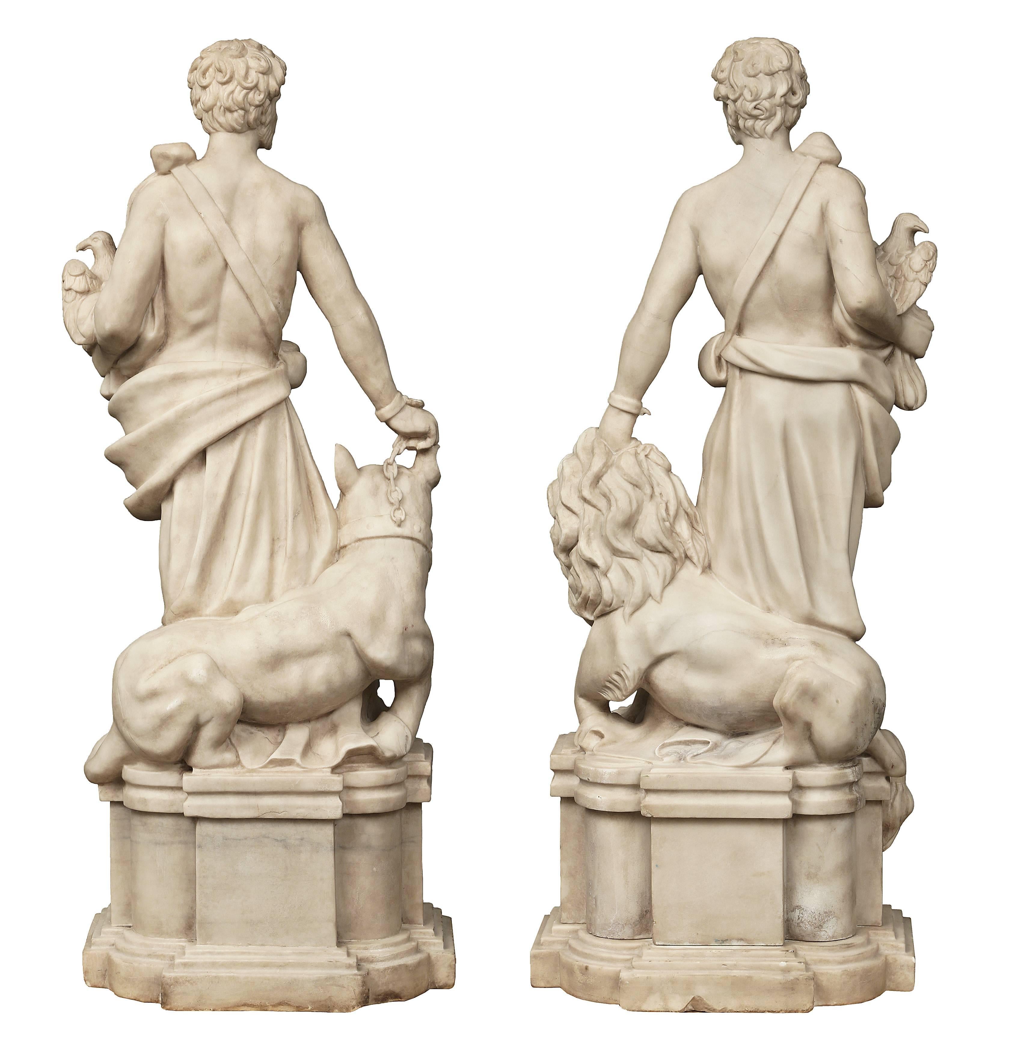 True Pair of Italian 19th Century White Carrara Marble Statues In Excellent Condition In West Palm Beach, FL
