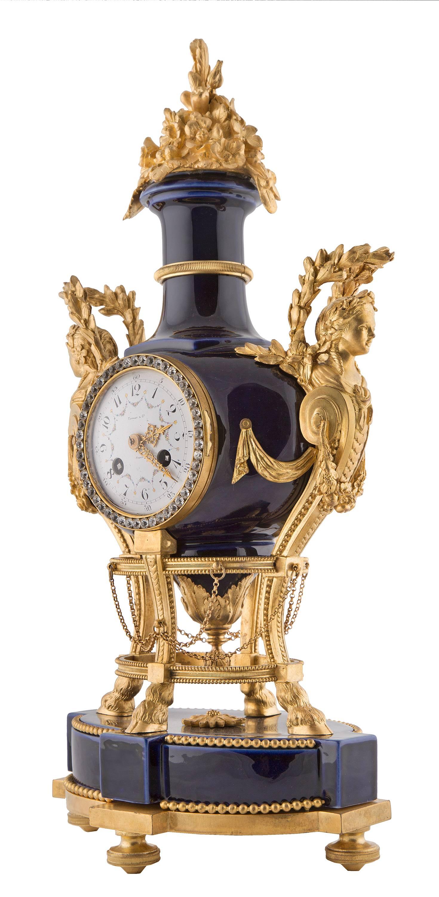 French 19th Century Louis XVI St. Ormolu and Sevres Clock by Tiffany & Co. In Excellent Condition In West Palm Beach, FL