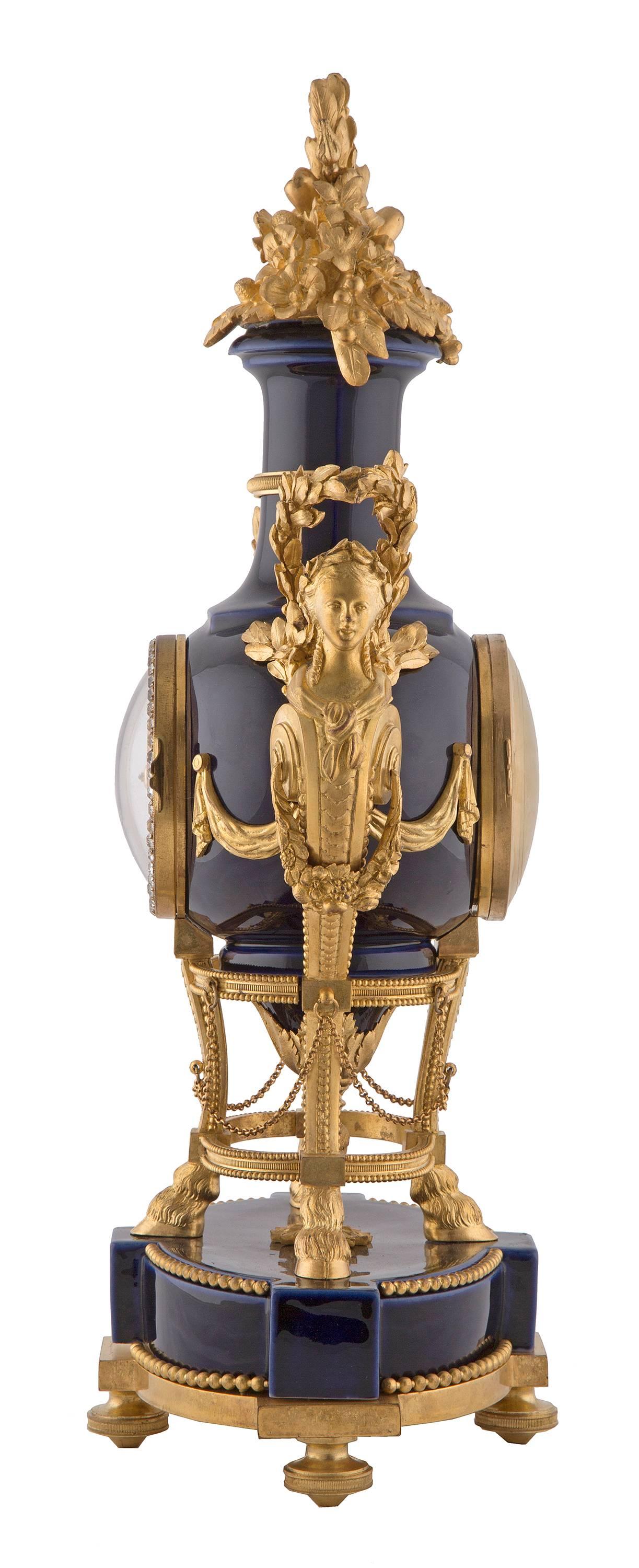 French 19th Century Louis XVI St. Ormolu and Sevres Clock by Tiffany & Co. 1