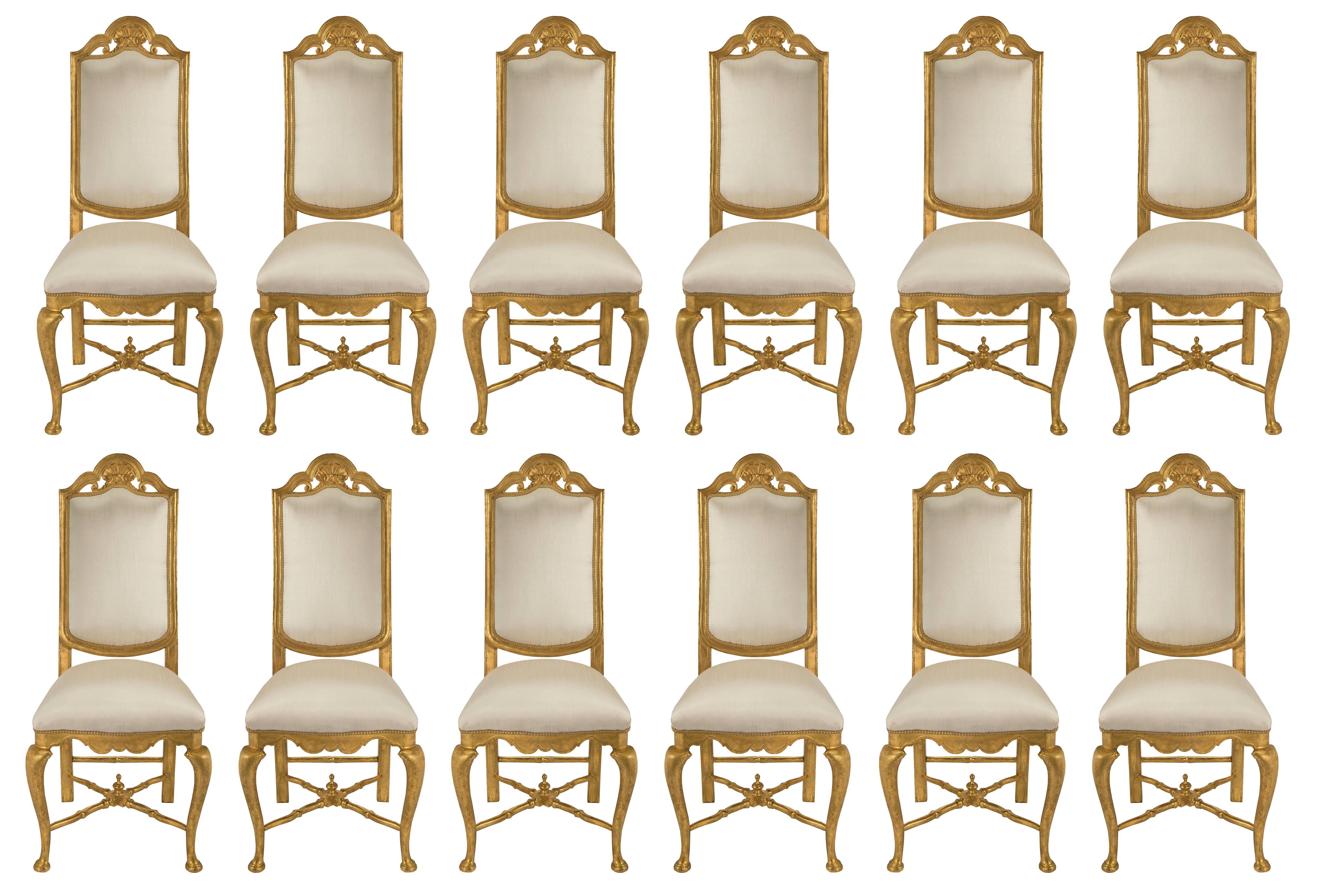 Complete Set of 12 19th Century Louis XV Style Giltwood Dining Chairs 5