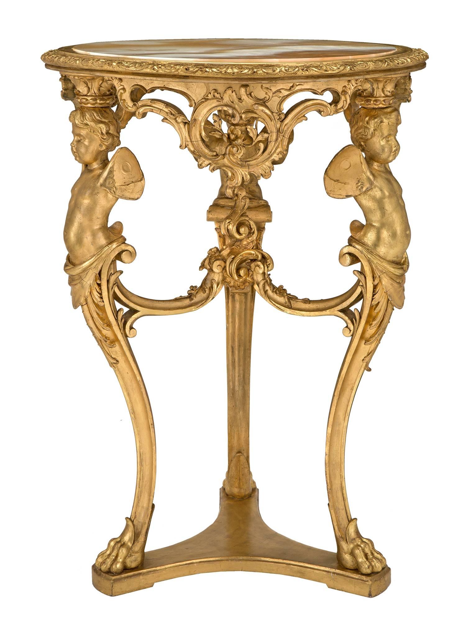 Italian Early 19th Century Louis XV Style Giltwood and Onyx Side Table 2