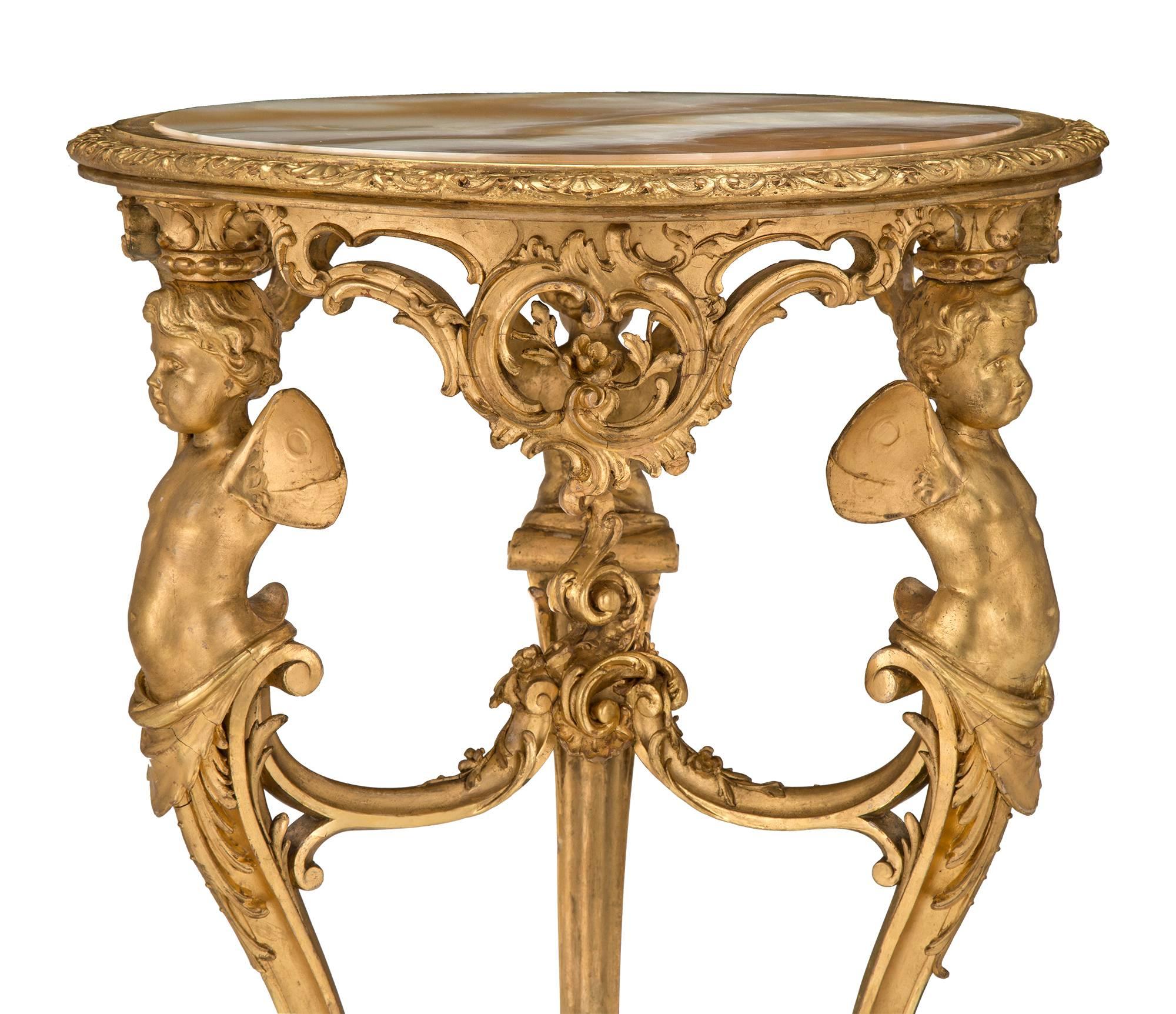 Italian Early 19th Century Louis XV Style Giltwood and Onyx Side Table 3