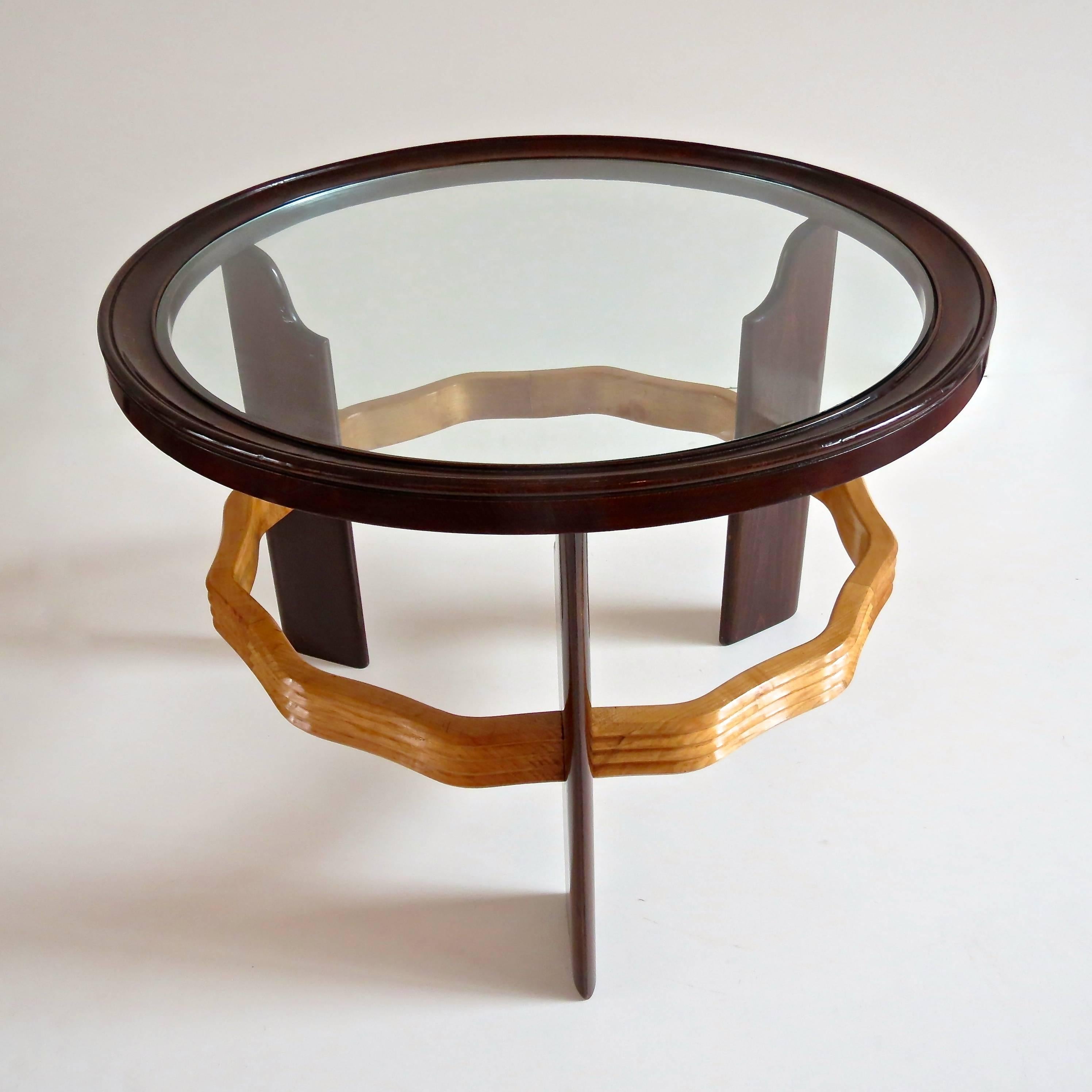 Art Deco Important Mahogany and Peachwood Osvaldo Borsani Round Coffee Table, 1935