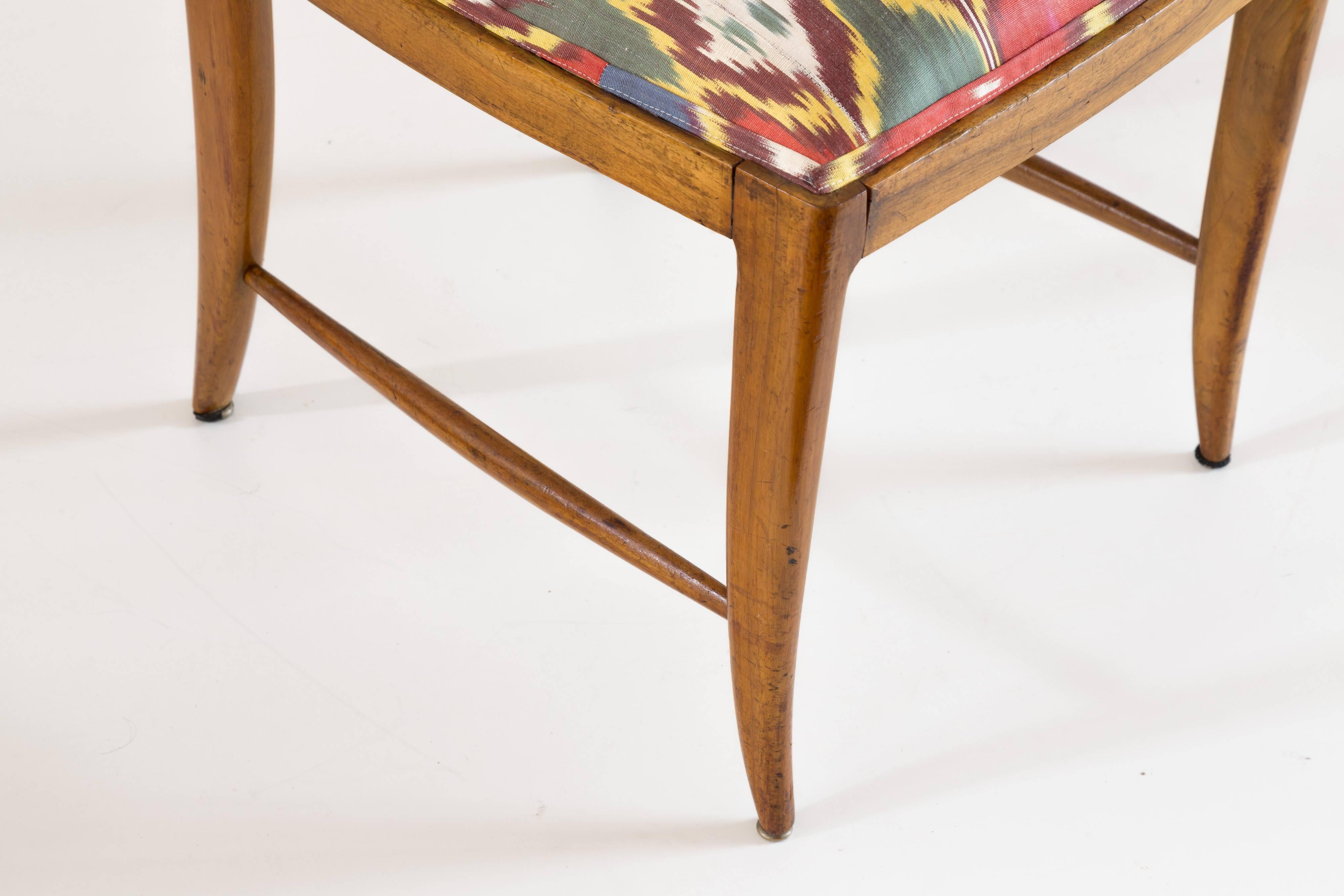 Set of Six Paolo Buffa Sculptural Walnut and Silk Dining Chairs, circa 1940 4