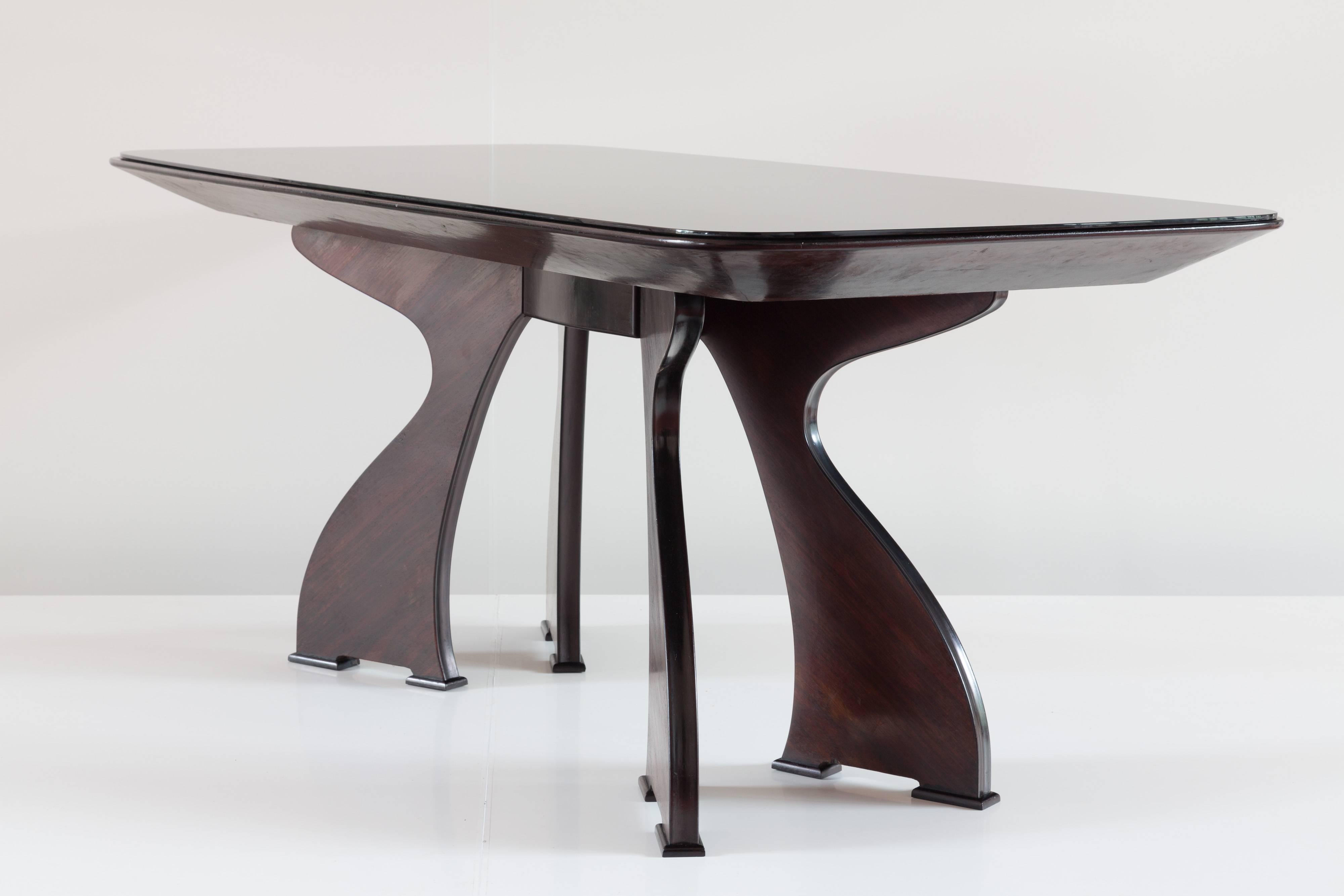 Stunning Italian Modern Rosewood and Black Opaline Glass Dining Table 1