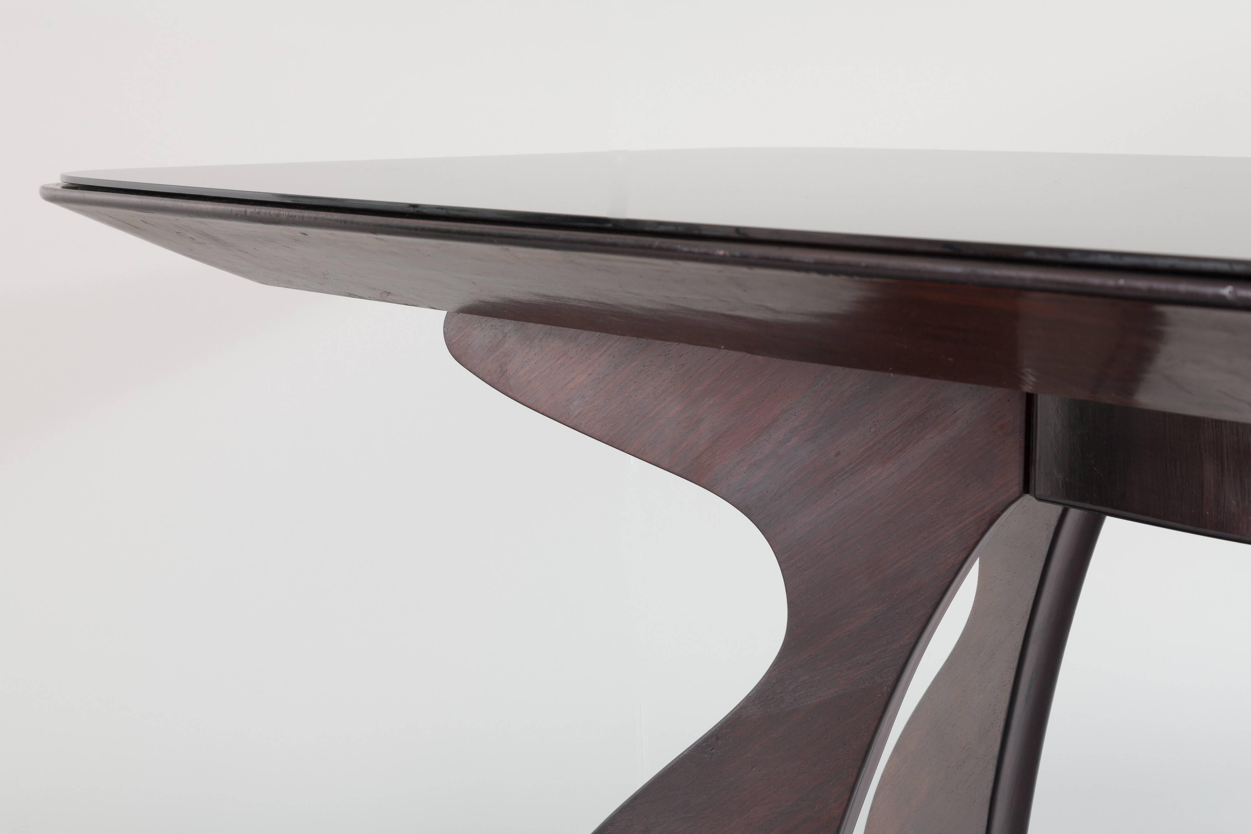 Stunning Italian Modern Rosewood and Black Opaline Glass Dining Table 2