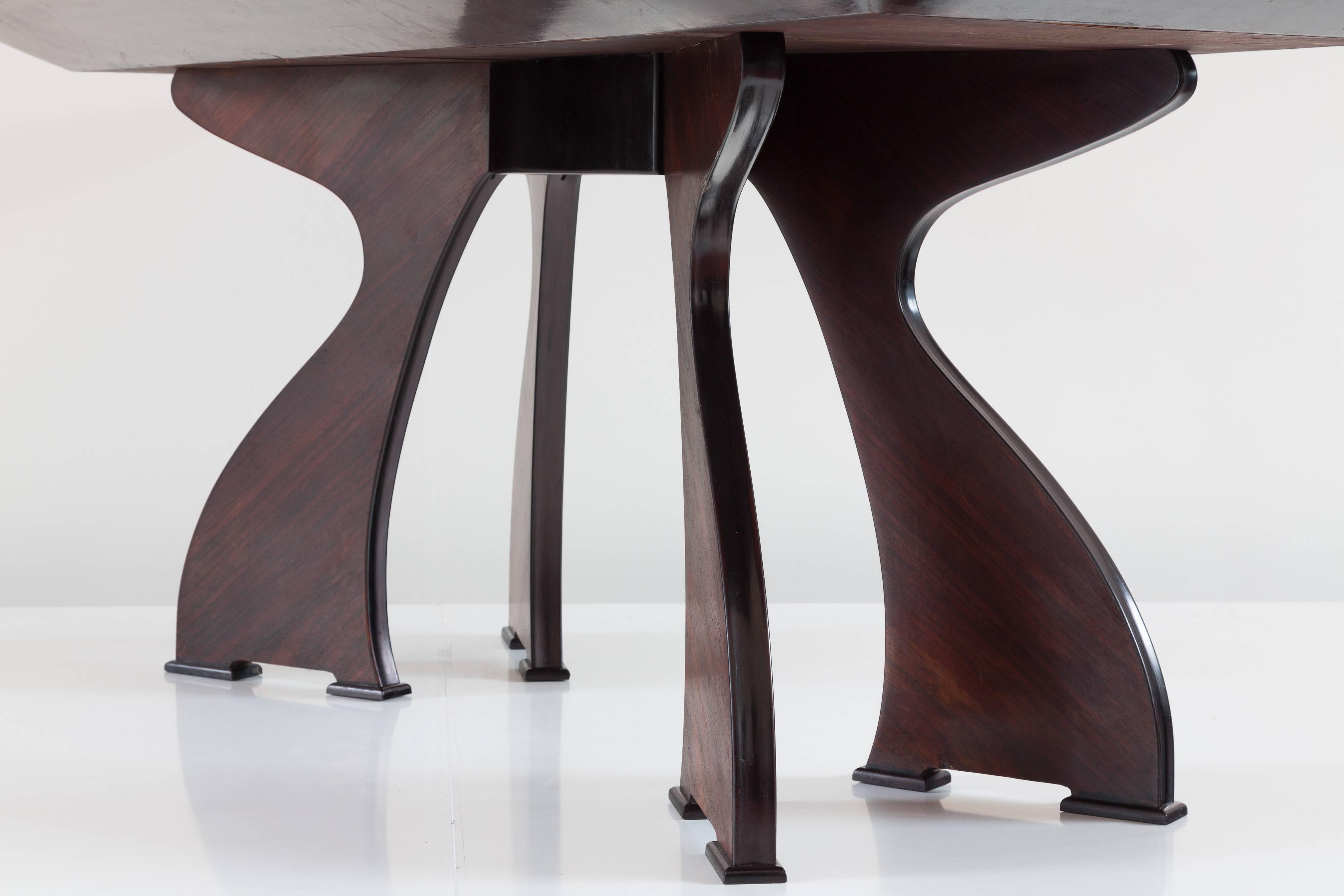 Stunning Italian Modern Rosewood and Black Opaline Glass Dining Table 4