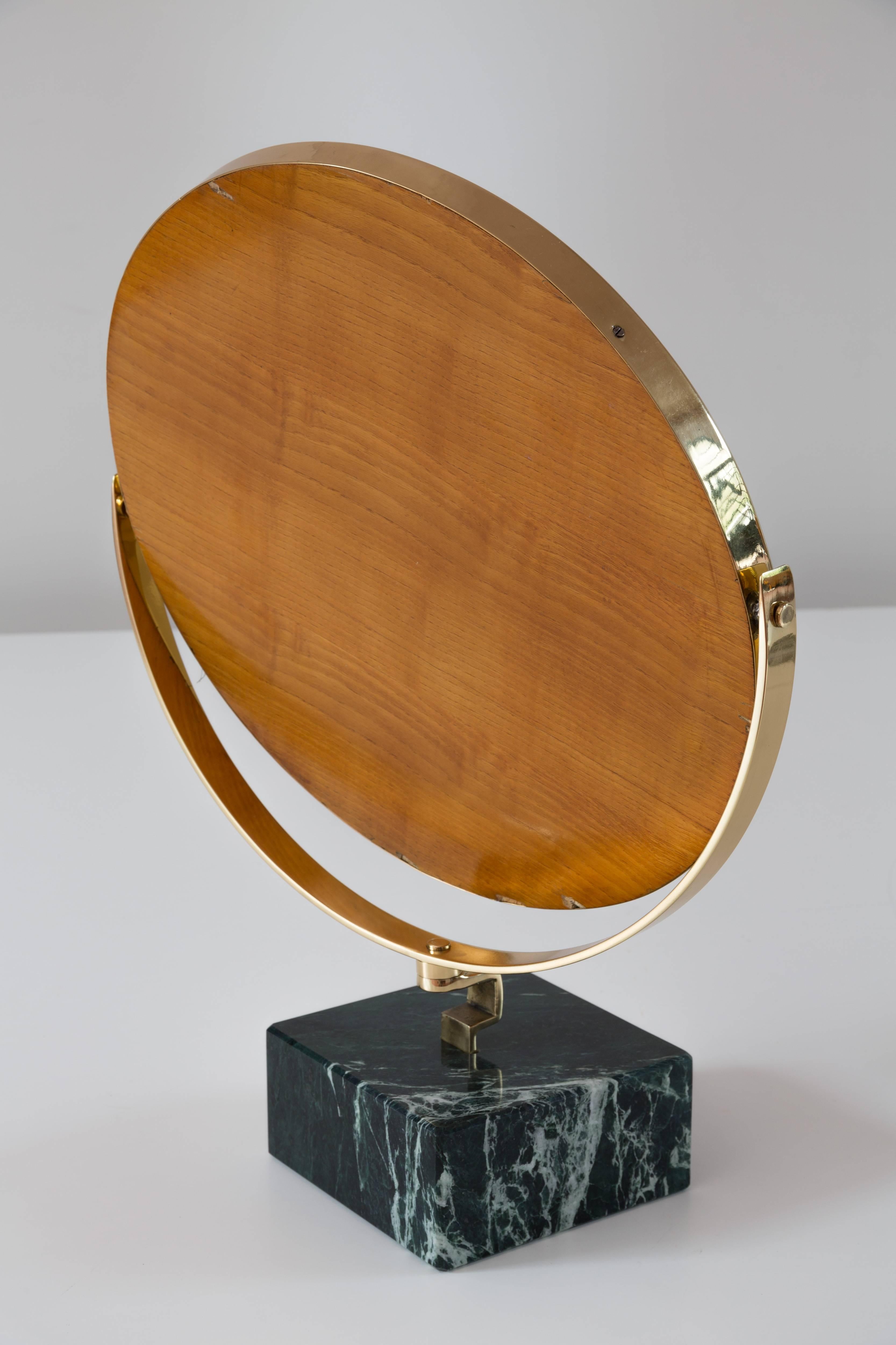 Vanity mirror designed by Gio Ponti for the vanity of Hotel Royal, Napoli, 1955 and produced by Fontana Arte in 1955.
Original piece customized by CG with green marble support in 2016. 
 
the Gio Ponti vanity was produced by Giordano Chiesa for