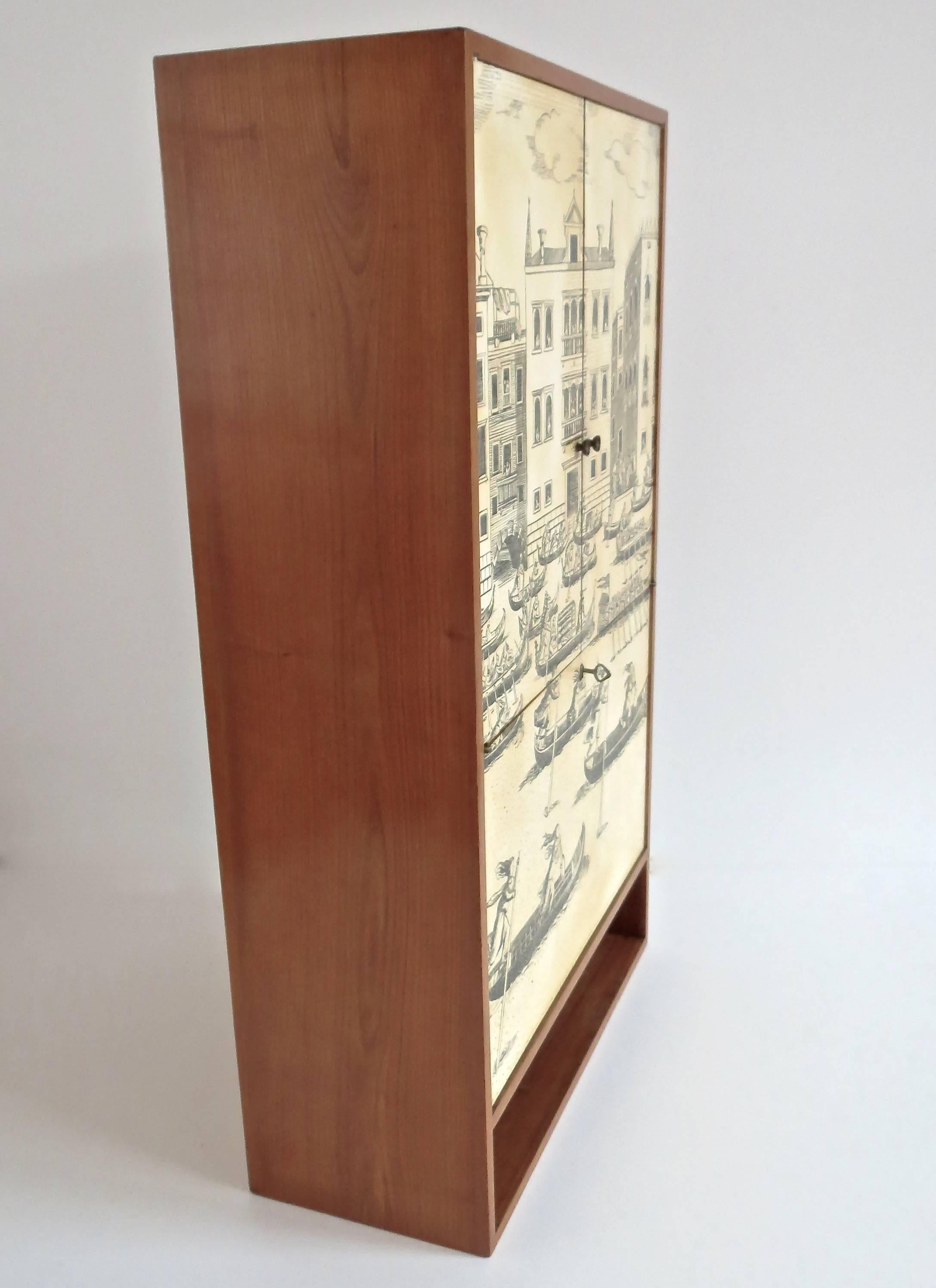 Hanging Fornasetti Style Litographic Printed Wood  Cabinet desk 