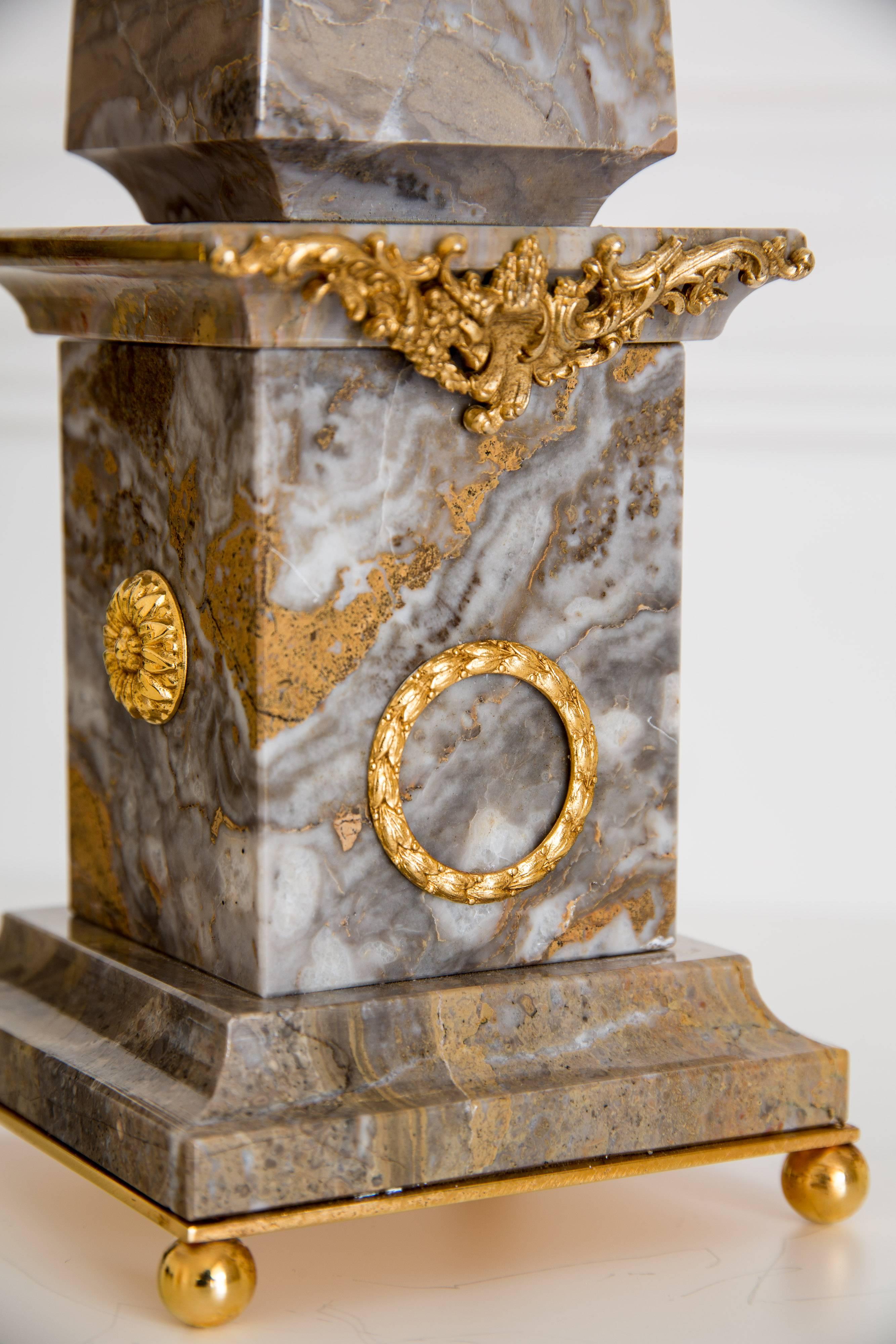 Pair of Italian Marble and Bronze Obelisks, Arabesque, Limited Edition, 2017  In Excellent Condition In Rome, IT