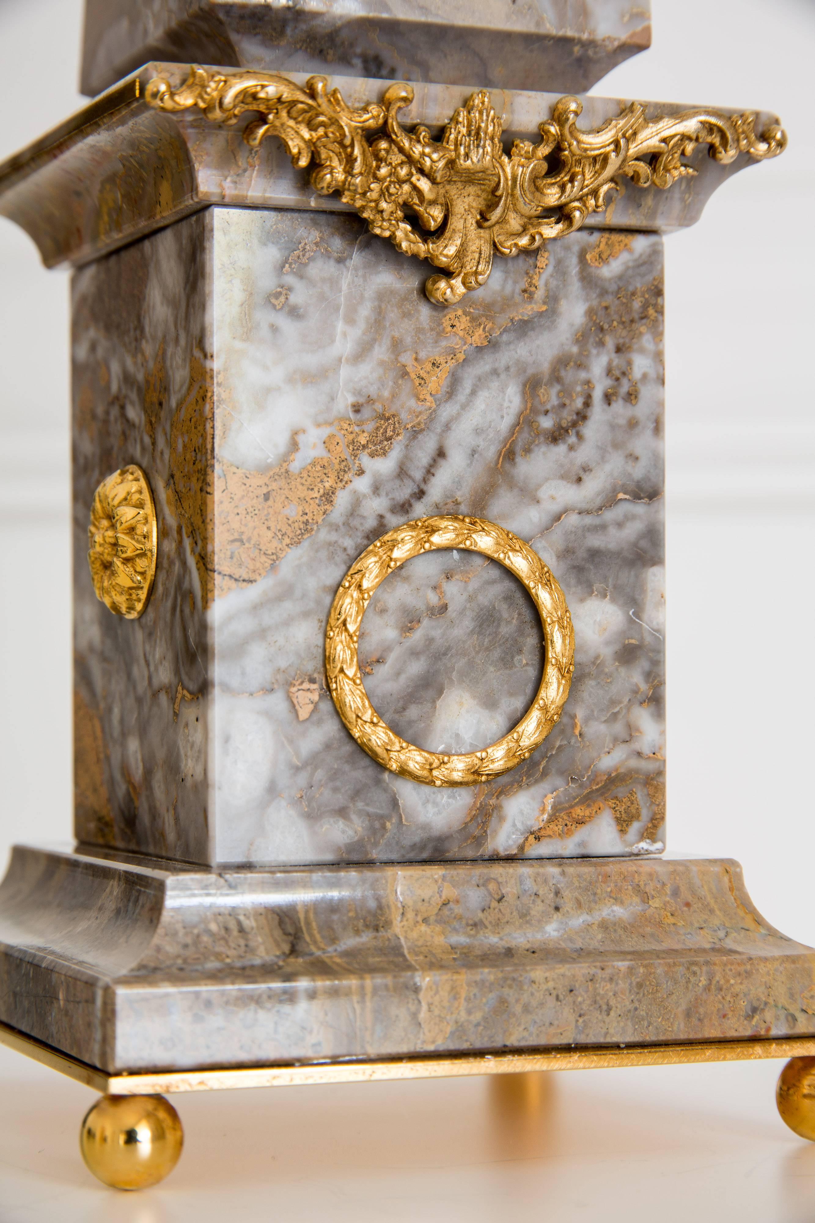 Contemporary Pair of Italian Marble and Bronze Obelisks, Arabesque, Limited Edition, 2017 