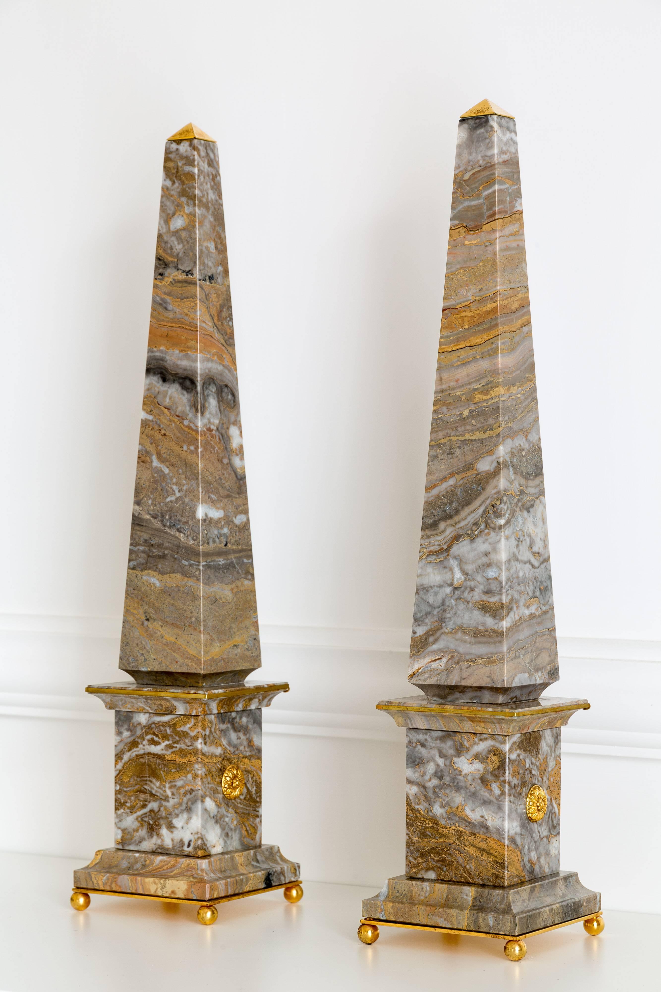 pair of italian marble and bronze obelisks, ARABESQUE -grand tour collection- produced by Lorenzo Ciompi, 2017 
designed, produced and executed directly in exclusivity for COMPENDIO GALLERY on limited edition of 10 
arabescato robico  italian