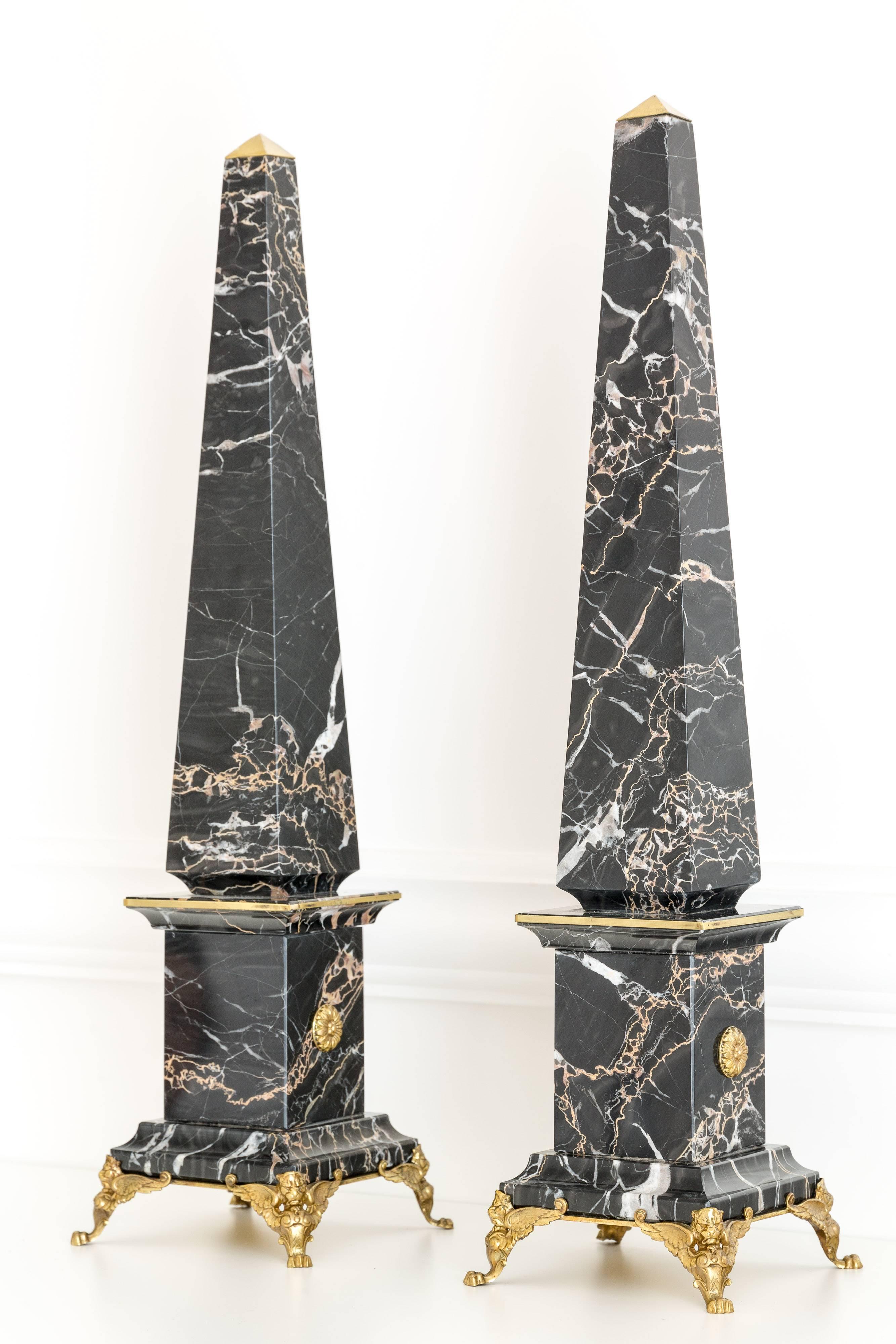 pair of italian portoro marble and bronze obelisks,GOLD LION  -grand tour collection- produced by Lorenzo Ciompi, 2017 
designed, produced and executed directly in exclusivity for COMPENDIO GALLERY on limited edition of 10 
extremely rare portoro