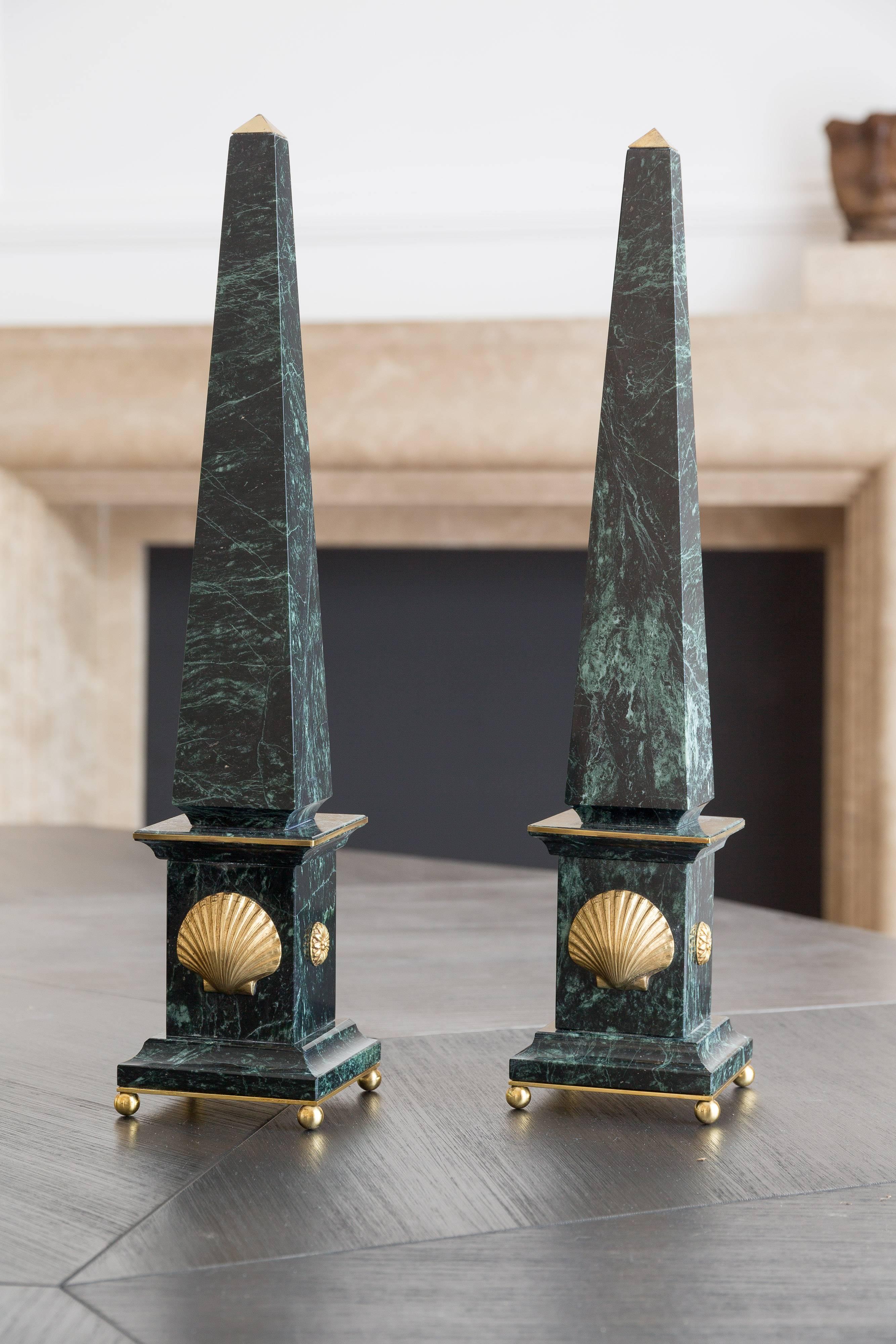 pair of italian verde alpi  marble and bronze obelisks "VENERE"  -grand tour collection- produced by Lorenzo Ciompi, 2017 
designed, produced and executed directly in exclusivity for COMPENDIO GALLERY on limited edition of 10 
extremely