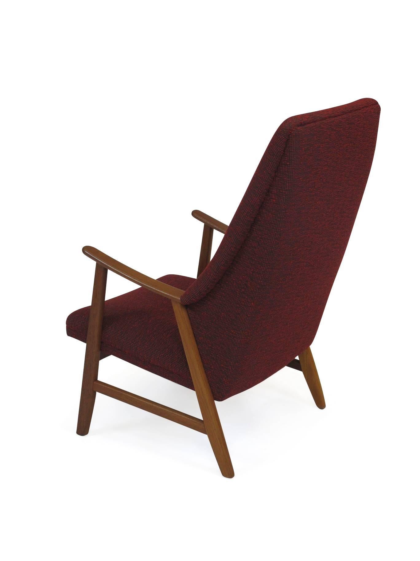 Oiled Mid-Century Teak Highback Lounge Chair in Red