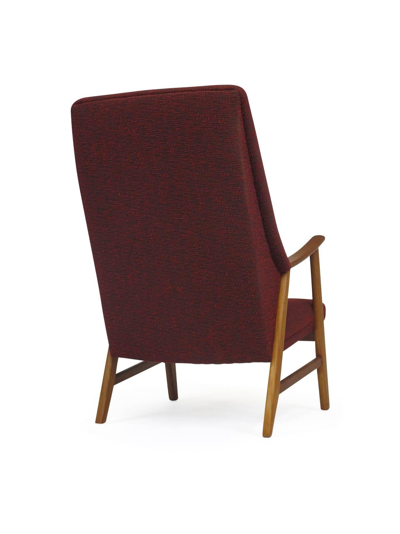 Danish Mid-Century Teak Highback Lounge Chair in Red