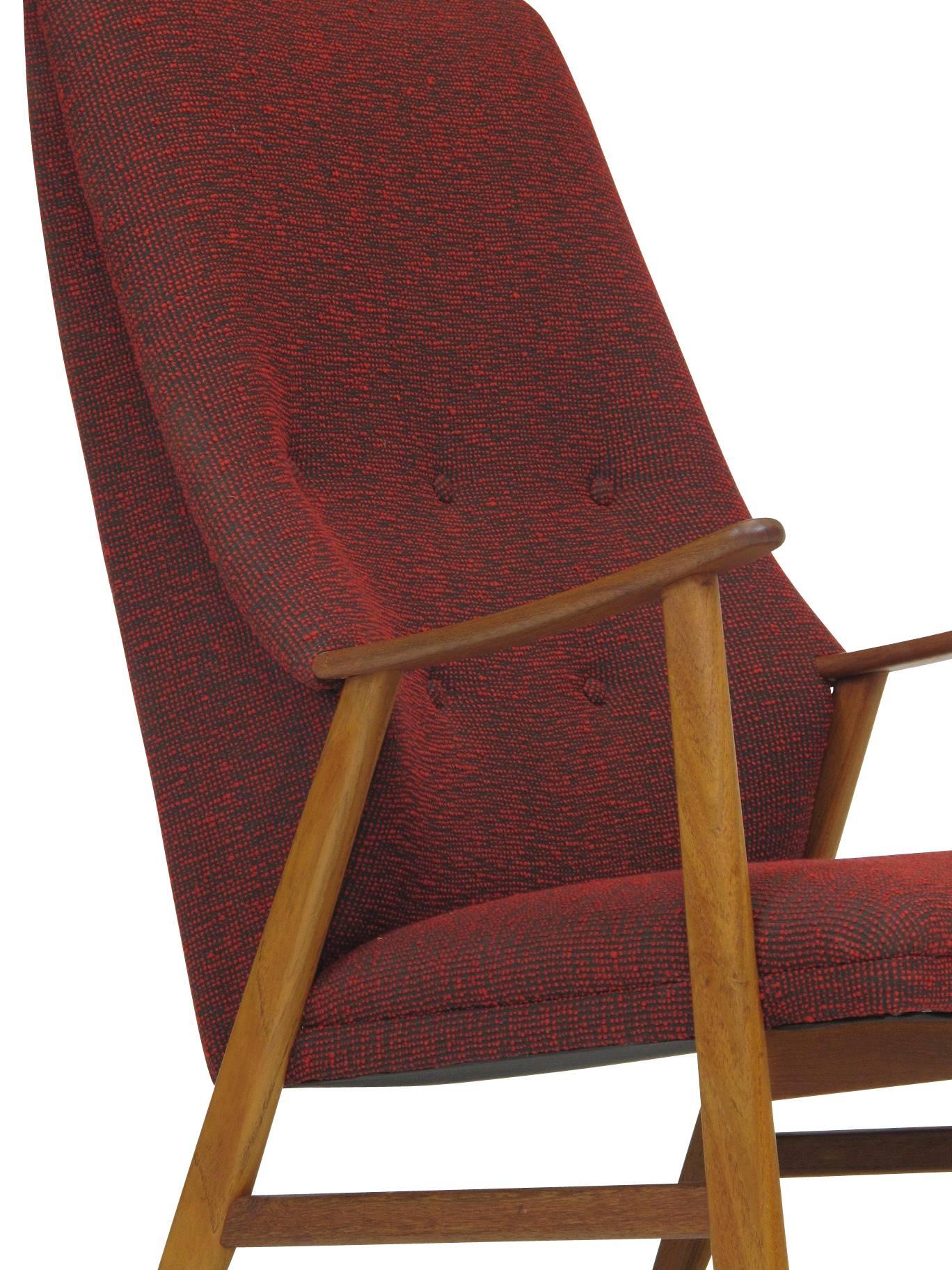 20th Century Mid-Century Teak Highback Lounge Chair in Red