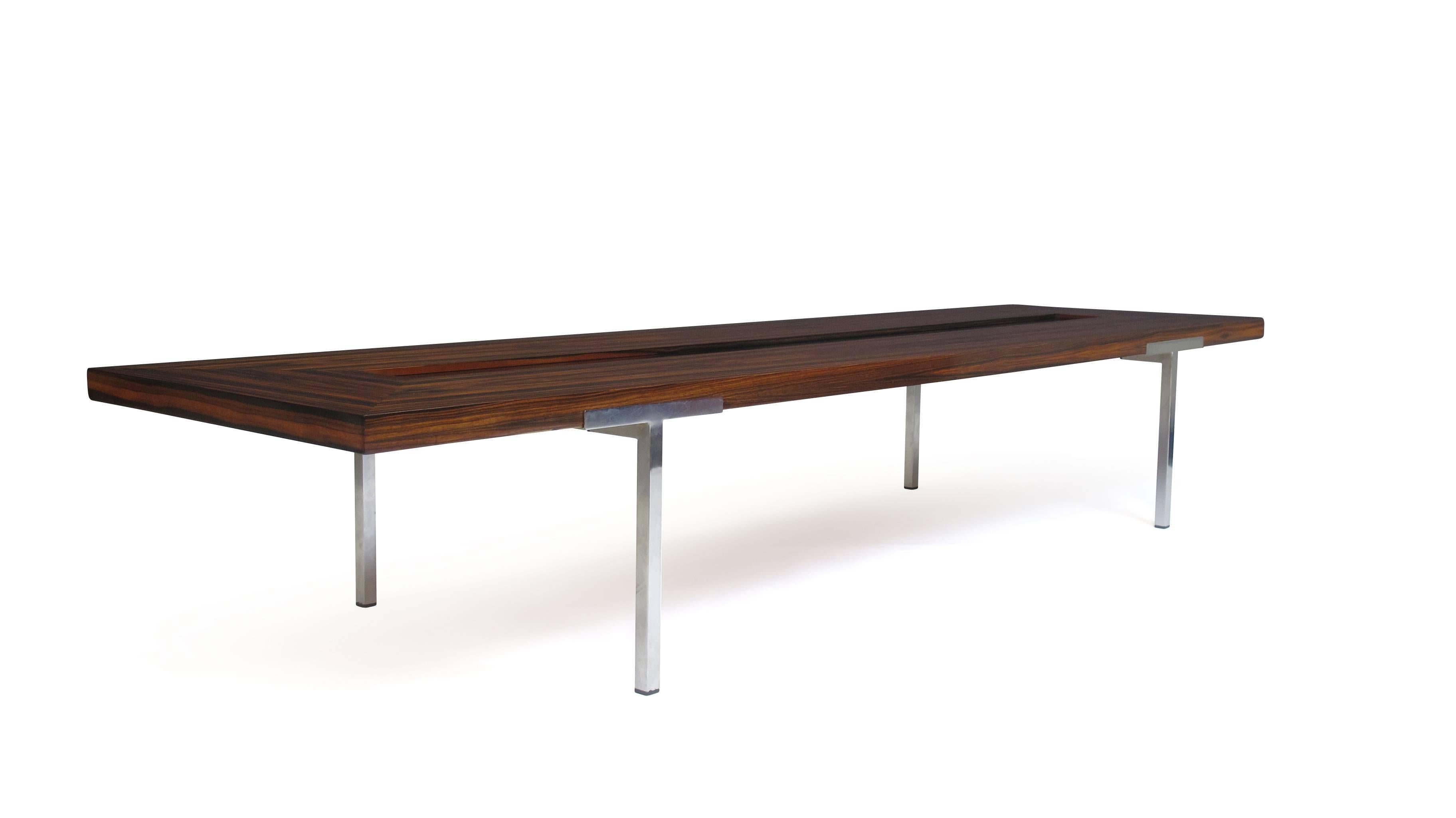Danish Large 8' Santos Rosewood Coffee Table on Steel Legs