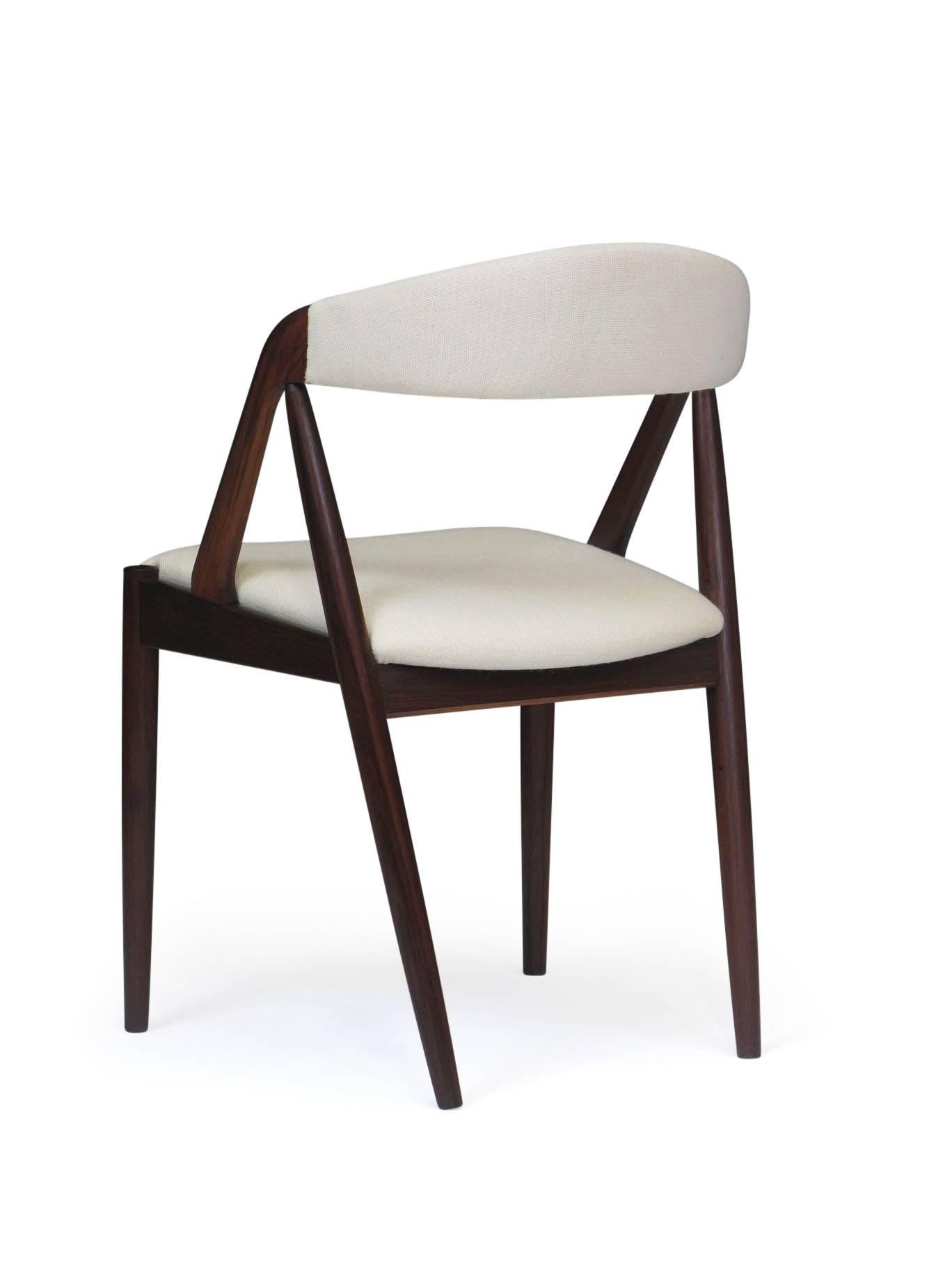 Scandinavian Modern Kai Kristiansen Danish Rosewood Curved Back Dining Chairs in White 