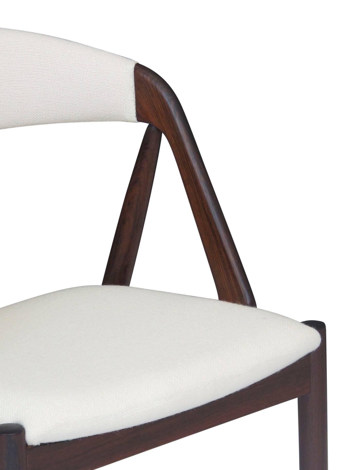 20th Century Kai Kristiansen Danish Rosewood Curved Back Dining Chairs in White 