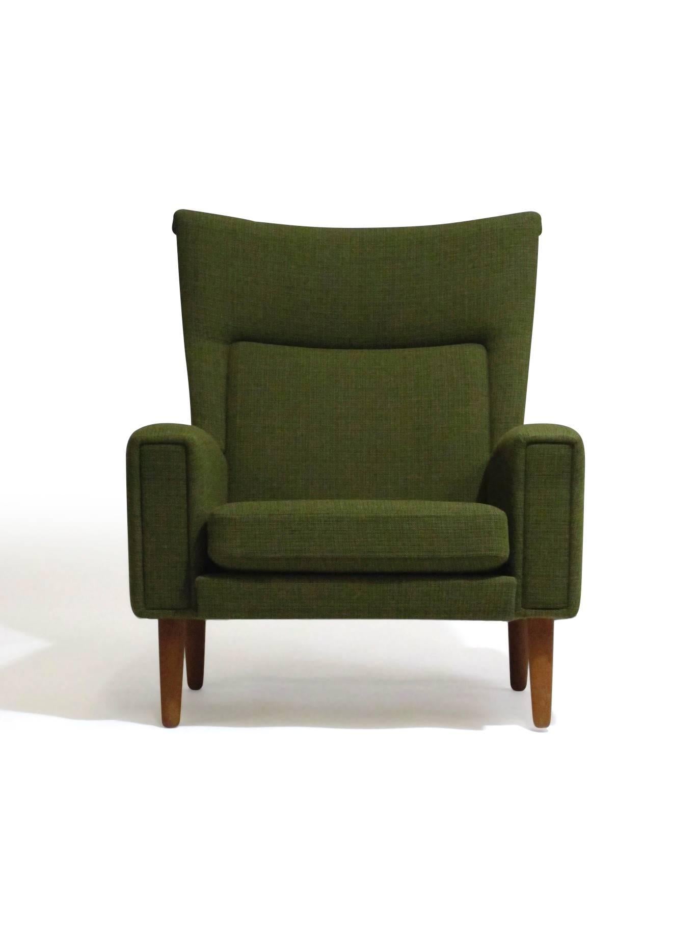 Scandinavian Modern Danish Highback Lounge Chair in Green Fabric