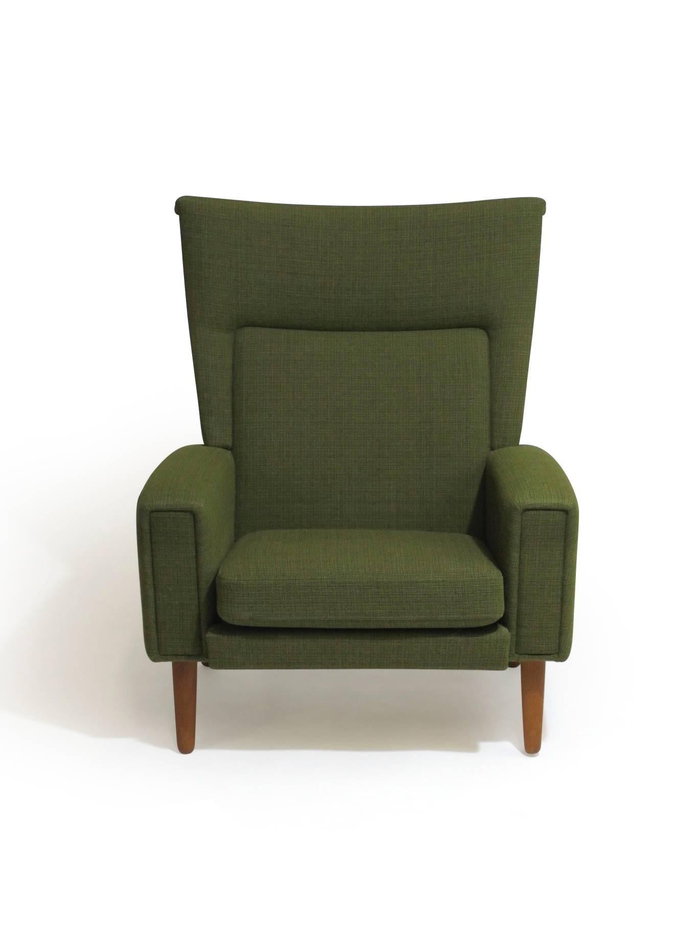 20th Century Danish Highback Lounge Chair in Green Fabric
