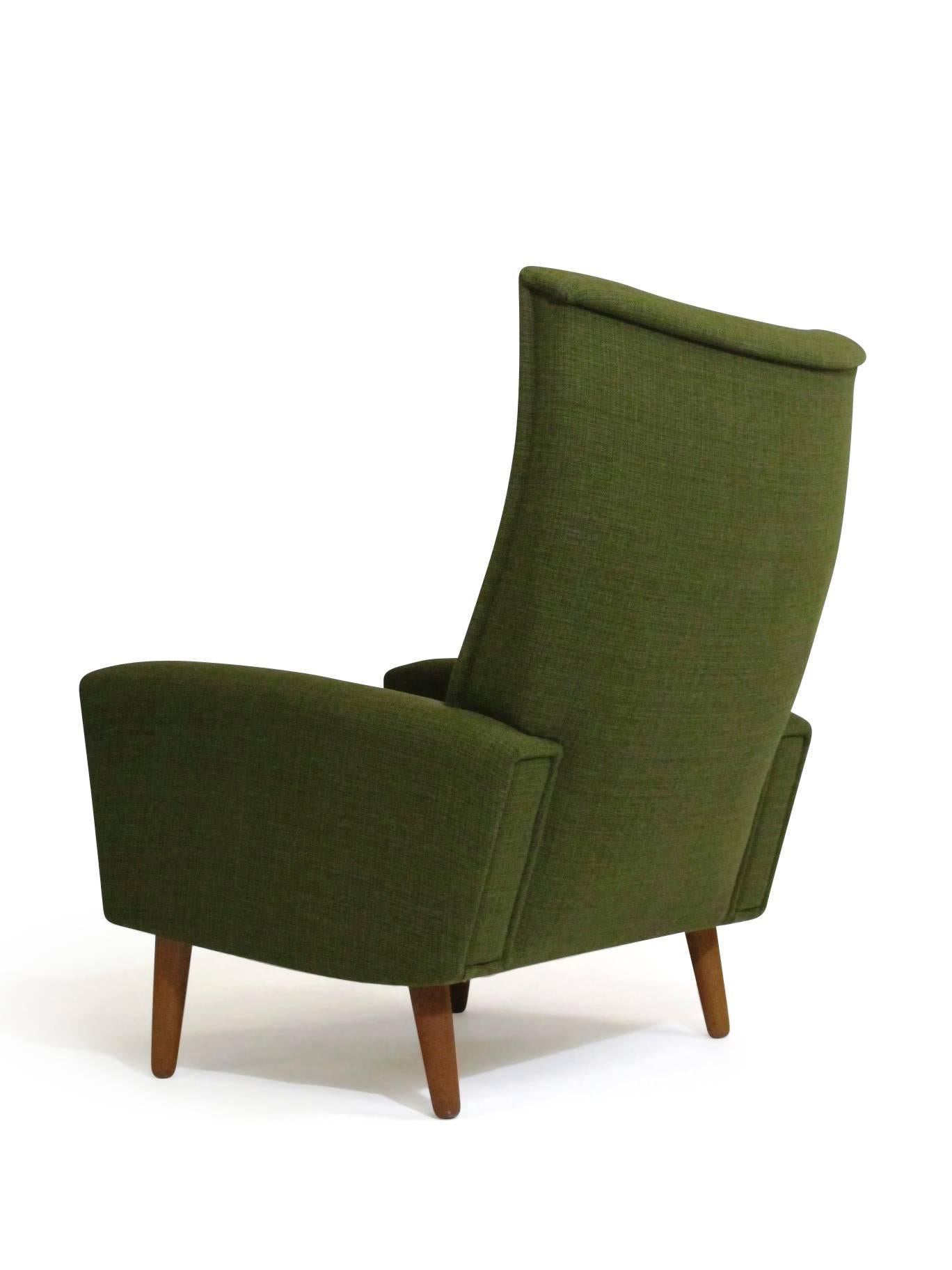 Danish Highback Lounge Chair in Green Fabric 1