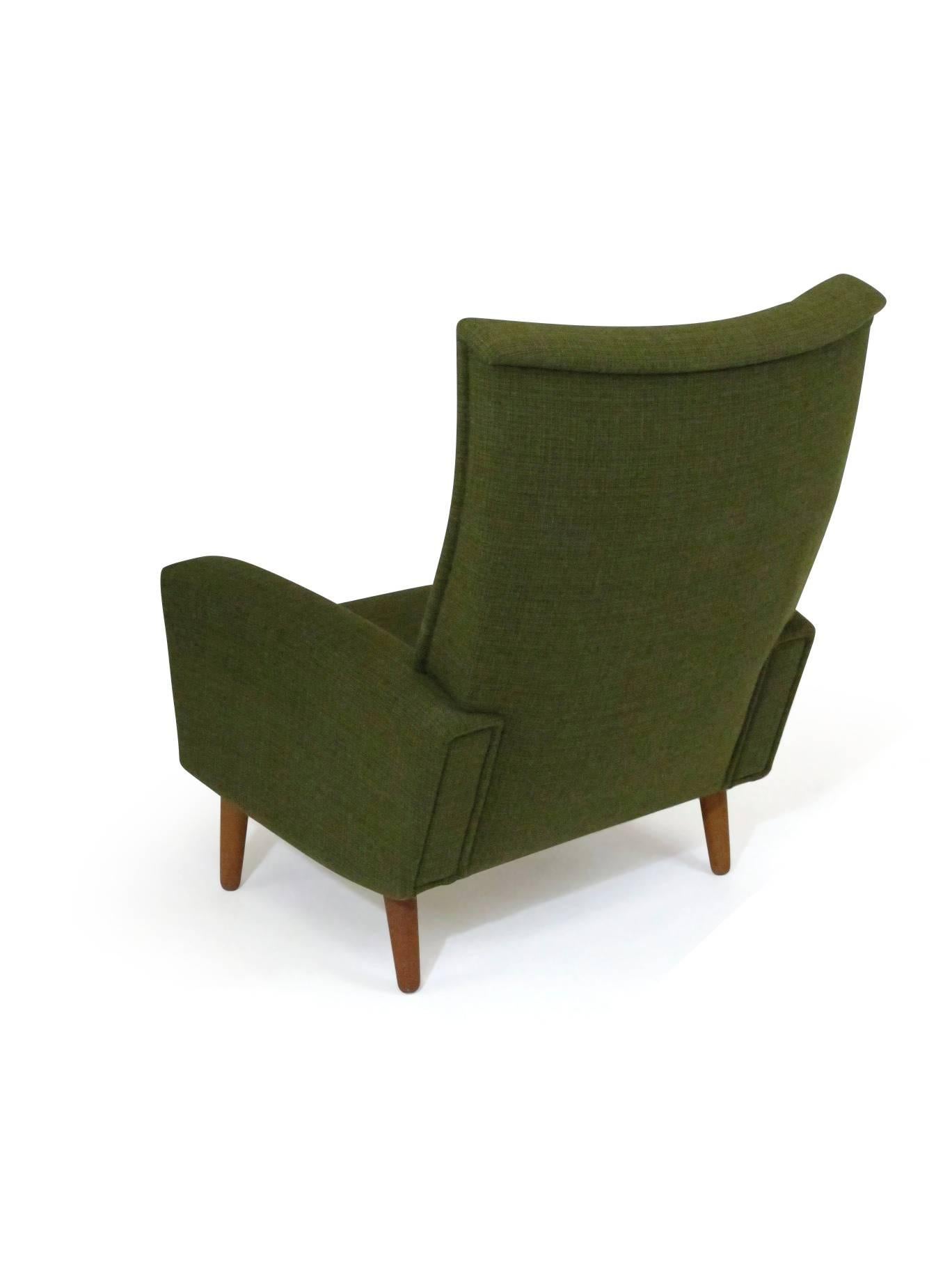 Danish Highback Lounge Chair in Green Fabric 2