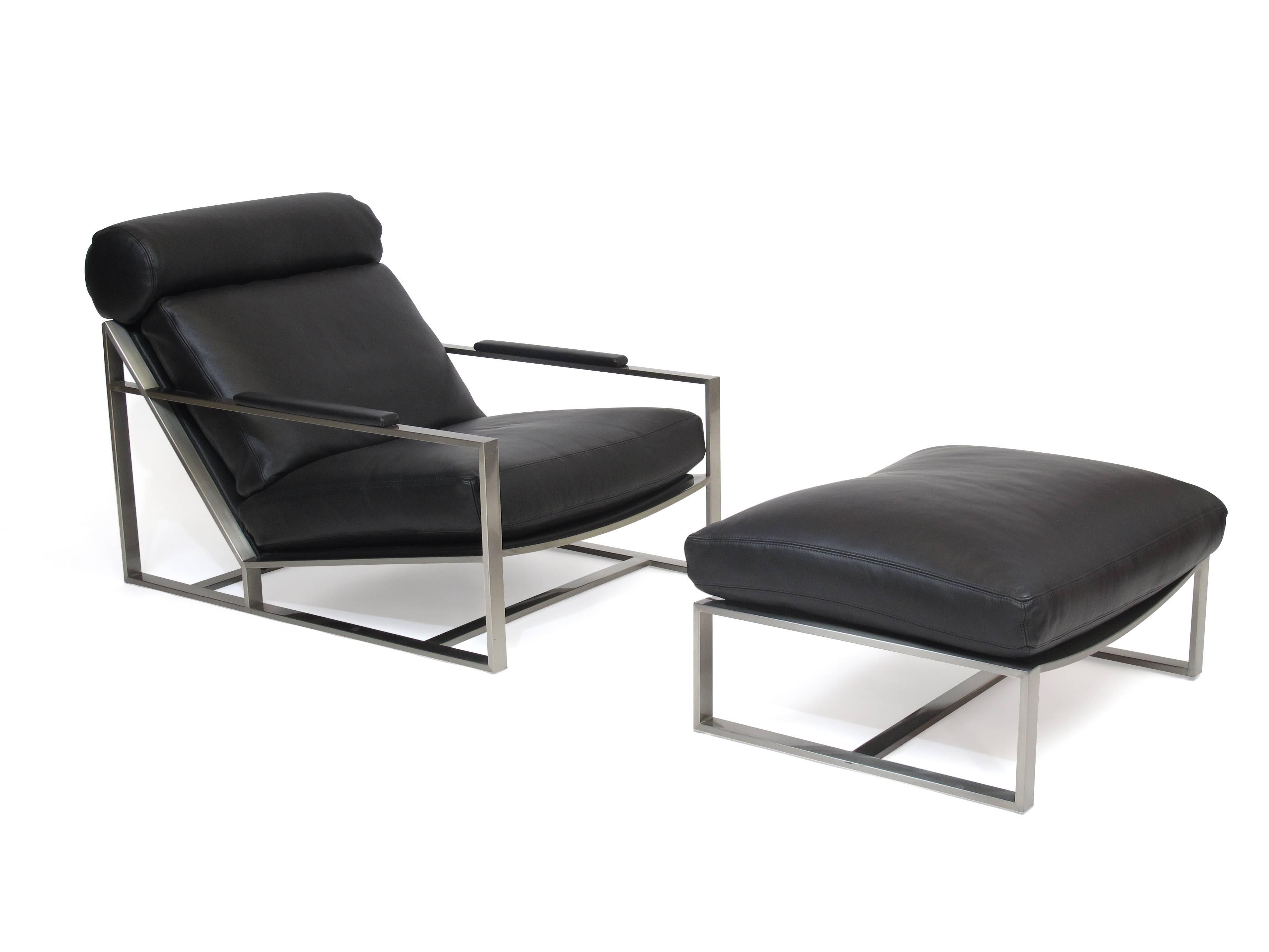 Milo Baughman for Thayer Coggin Steel Lounge Chair in Black Leather In Excellent Condition In Oakland, CA
