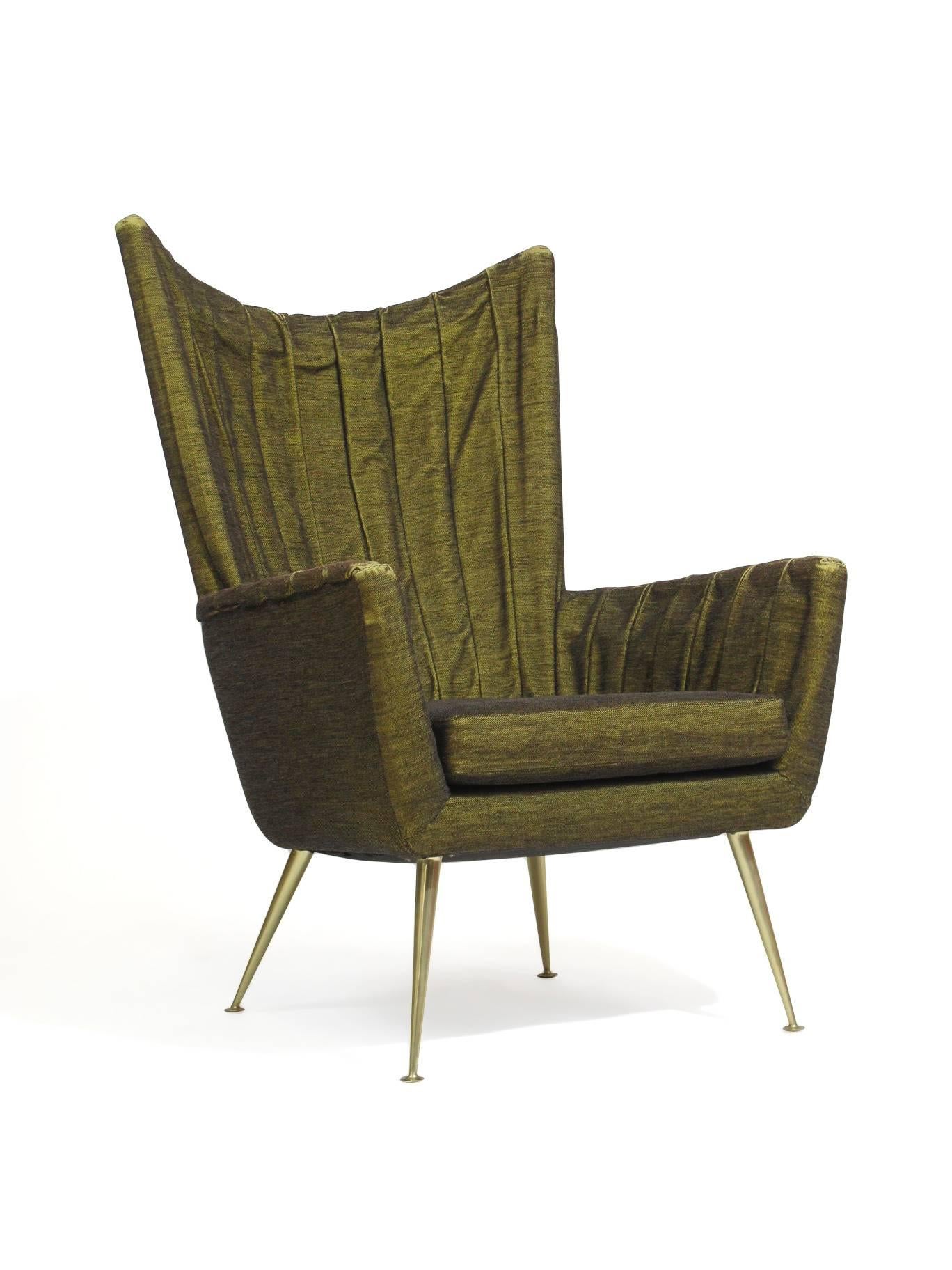 Mid-20th Century Italian Settee & Pair of Lounge Chairs - Original Horsehair Fabric on Brass
