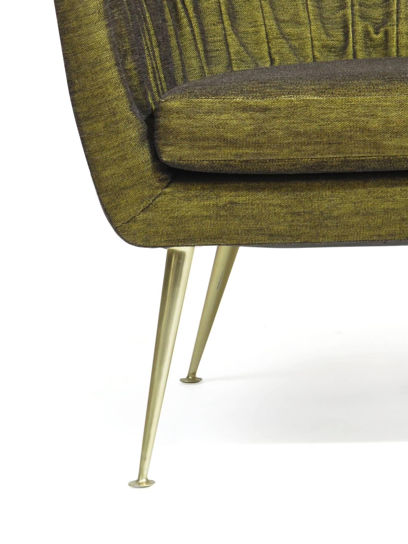 Italian Settee & Pair of Lounge Chairs - Original Horsehair Fabric on Brass 1