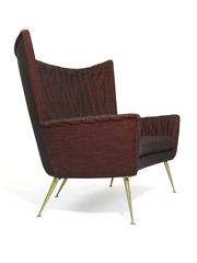 Italian Midcentury Settee in Burgundy Red Horsehair Fabric on Brass Legs